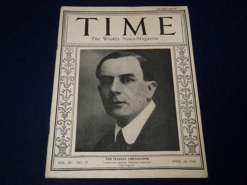 1924 APRIL 28 TIME MAGAZINE - THE ITALIAN AMBASSADOR COVER - T 55
