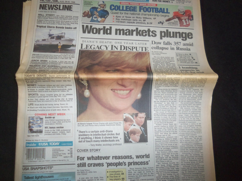 1998 AUGUST 28-30 USA TODAY NEWSPAPER - DIANA'S DEATH: ONE YEAR LATER - NP 7951