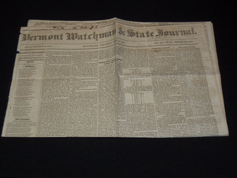 1851 JUNE 19 VERMONT WATCHMAN NEWSPAPER - MILLARD FILLMORE - NP 2152J