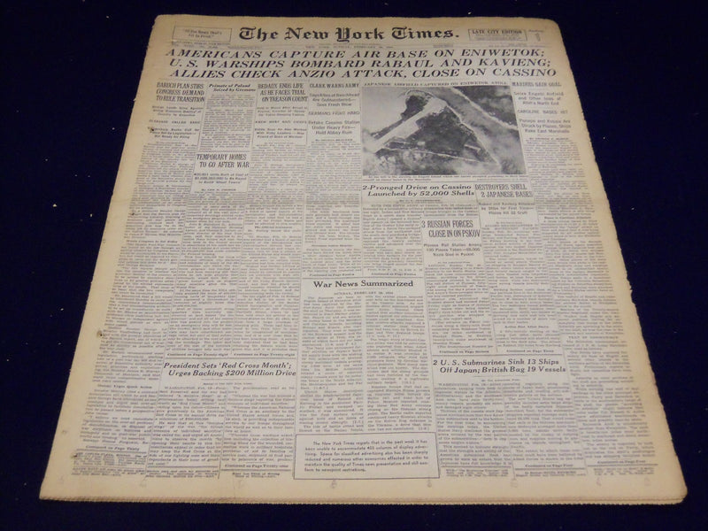 1944 FEBRUARY 20 NEW YORK TIMES - ALLIES CHECK ANZIO ATTACK - NT 3342