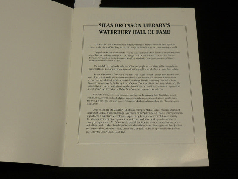 1997 SILAS BROWNSON'S WATERBURY HALL OF FAME SOFTCOVER BOOK - J 6995