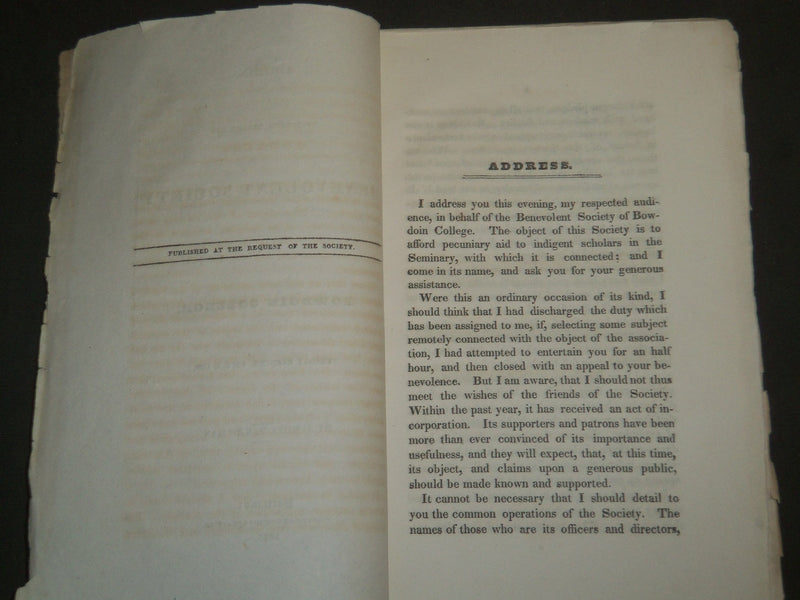 1826 BOWDOIN COLLEGE ADDRESS BOOK BY SAMUEL P. NEWMAN - PORTLAND - J 4742