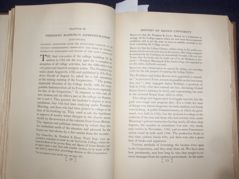 1914 THE HISTORY OF BROWN UNIVERSITY HARDCOVER BOOK BY WALTER BRONSON - KD 9081