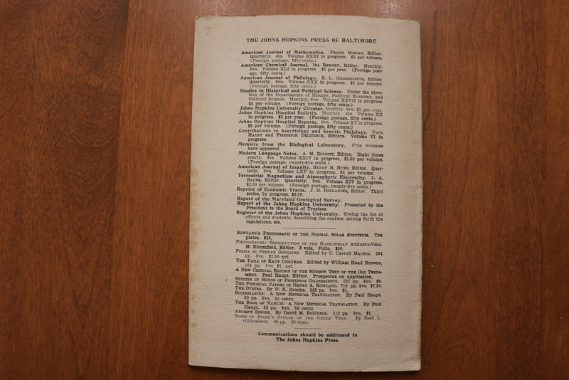 1909 APRIL THE JOHNS HOPKINS UNIVERSITY CIRCULAR SOFTCOVER BOOK - K 3159