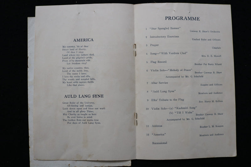 1916-1926 FLAG DAY SERVICES PROGRAMS - B.P.O. OF ELKS - LOT OF 6 - K 3053