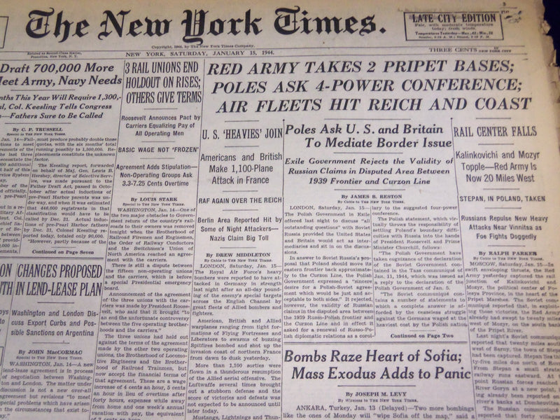 1944 JANUARY 15 NEW YORK TIMES - AIR FLEETS HIT REICH AND COST - NT 764
