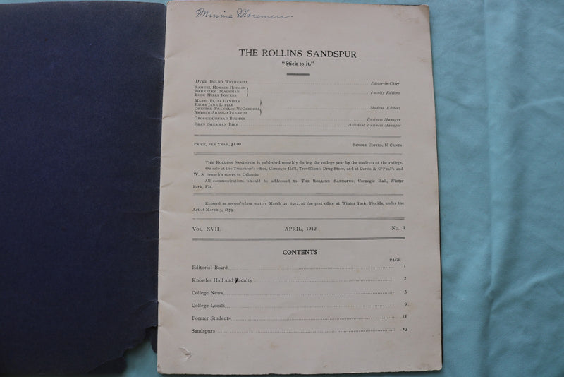 1912 THE ROLLINS SANDSPUR BULLETIN - SOFTCOVER - K 3291