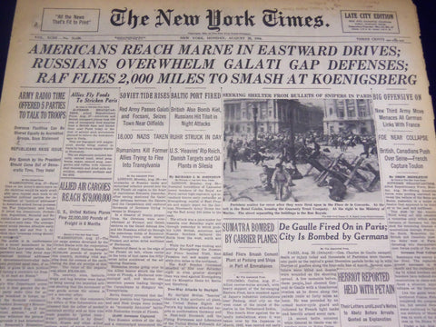 1944 AUGUST 28 NEW YORK TIMES - AMERICANS REACH MARNE - NT 3716