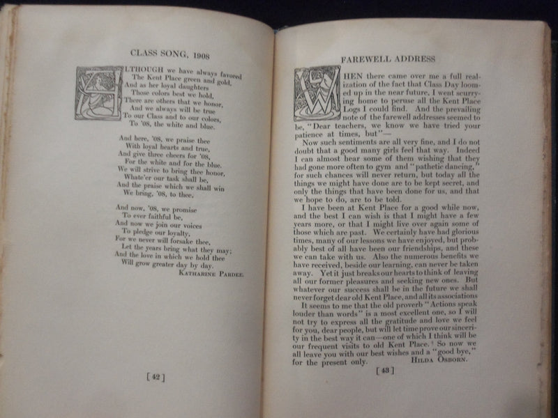 1908 THE LOG - KENT PLACE HARDCOVER BOOK - SUMMIT, NEW JERSEY - K 186