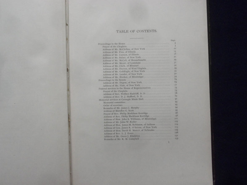 1903 AMOS J. CUMMINGS MEMORIAL ADDRESSES HARDCOVER BOOK - K 201