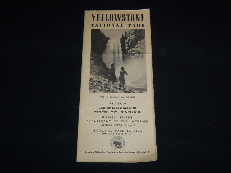 1941 YELLOWSTONE NATIONAL PARK MAP & GUIDE - J 8836