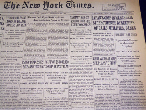1931 DEC 22 NEW YORK TIMES - JAPAN'S GRIP IN MANCHURIA STRENGTHENED - NT 2229