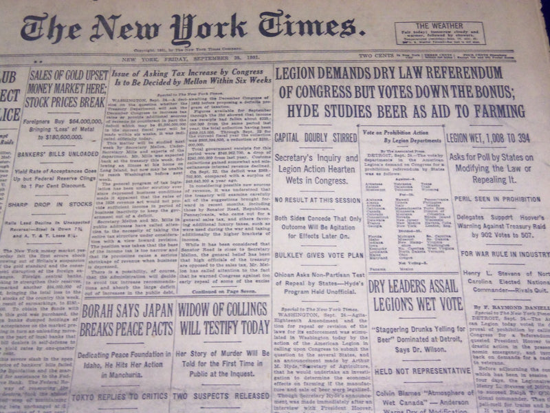 1931 SEPT 25 NEW YORK TIMES - LEGION DEMANDS DRY LAW REFERENDUM - NT 2428