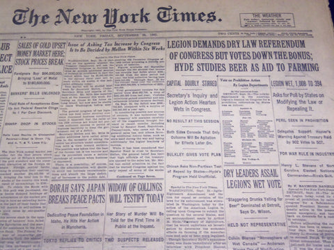 1931 SEPT 25 NEW YORK TIMES - LEGION DEMANDS DRY LAW REFERENDUM - NT 2428