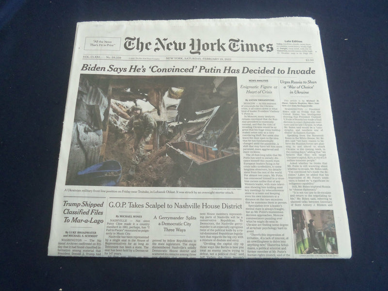 2022 FEBRUARY 19 NEW YORK TIMES - BIDEN CONVINCED PUTIN HAS DECIDED TO INVADE