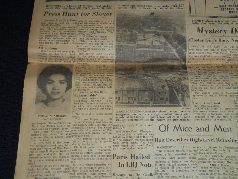 1966 JULY NEWARK EVENING NEWS NEWSPAPER LOT OF 3 - NURSES SLAIN - SPEC - NP 1812