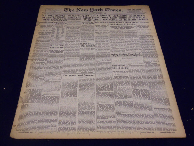 1941 SEPT 6 NEW YORK TIMES - NAZIS SHELL LENINGRAD AS RUSSIANS ATTACK - NT 1365