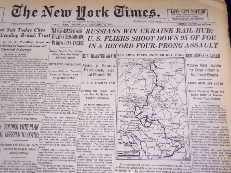 1944 JANUARY 6 NEW YORK TIMES - RUSSIANS WIN UKRAINE RAIL HUB - NT 760