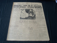 1933 FEB 16 PHILADELPHIA RECORD NEWSPAPER-ROOSEVELT FIRED ON BY ZANGARA- NT 7261
