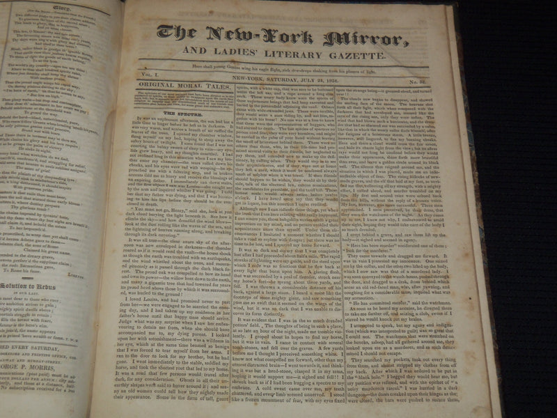 1823-1824 NEW YORK MIRROR AND LADIES GAZETTE BOUND VOLUME NO. 1 - R 89F