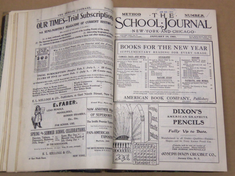 1901 THE SCHOOL JOURNAL MAGAZINE BOUND VOLUME NO. 62 & 63 LOT OF 2 - KD 3219