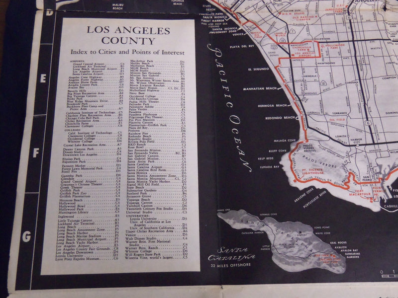 1949 SOUTHERN CALIFORNIA ALL YEAR CLUB SIGHT SEEING FOLD OUT MAP - J 8559