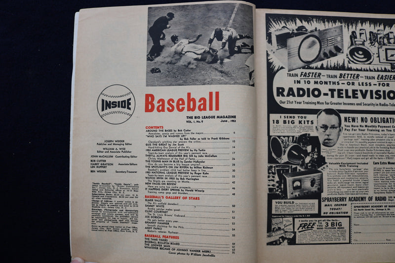 1953 JUNE INSIDE BASEBALL MAGAZINE - KINER-IRVIN=SHANTZ-SNIDER COVER - E 11894