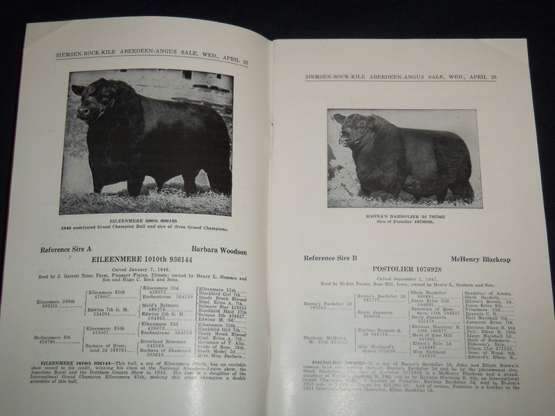 1952 SIEMSEN, ROCK, KILE ABERDEEN ANGUS SALE CATALOG LOT OF 2 - IOWA - J 9105