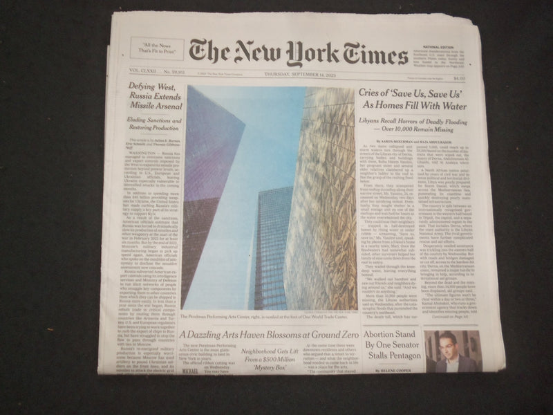 2023 SEPTEMBER 14 NEW YORK TIMES - DEFYING WEST, RUSSIA EXTENDS MISSLE ARSENAL