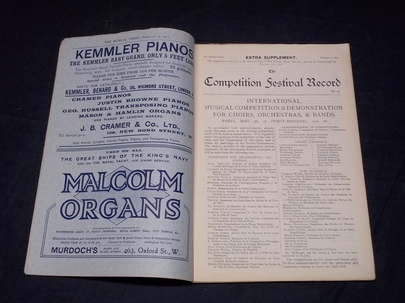 1912 FEBRUARY 1 THE MUSICAL TIMES MAGAZINE - CHAPPELL PIANOS - J 5590