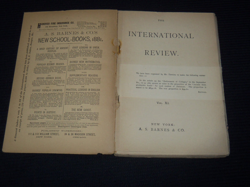 1881 THE INTERNATIONAL REVIEW MAGAZINE LOT OF 9 - GREAT ARTICLES - WR 866