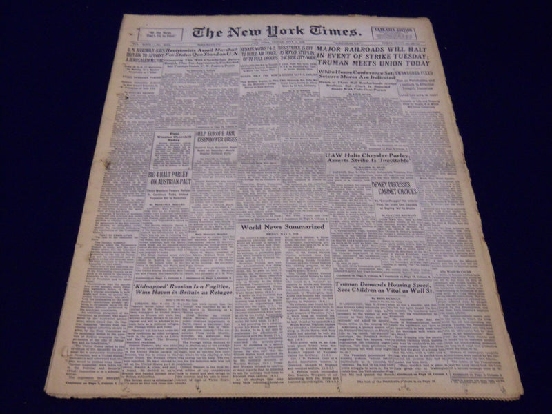 1948 MAY 7 NEW YORK TIMES - MAJOR RAILROADS WILL HALT STRIKE TUESDAY - NT 142