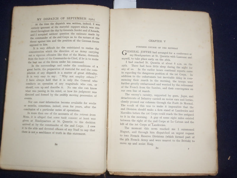 1914 FIELD-MARSHAL VISCOUNT FRENCH OF YPRES HARDCOVER BOOK WITH MAPS - KD 9092