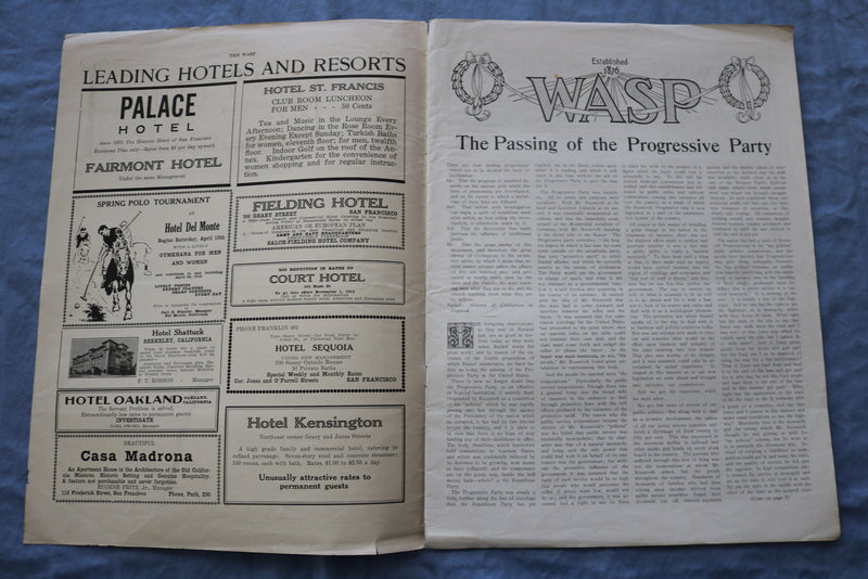 1916 APRIL 22 THE WASP MAGAZINE- GREAT COVER, PHOTOS, STORIES & ADS - SP 4785L