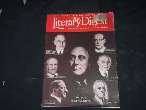 1934 OCTOBER 20 LITERARY DIGEST MAGAZINE - FRANKLIN D. ROOSEVELT COVER - B 133