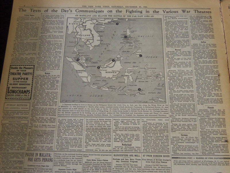 1941 DECEMBER 20 NEW YORK TIMES - BIG JAPANESE FORCE IN MINDANAO - NT 6160