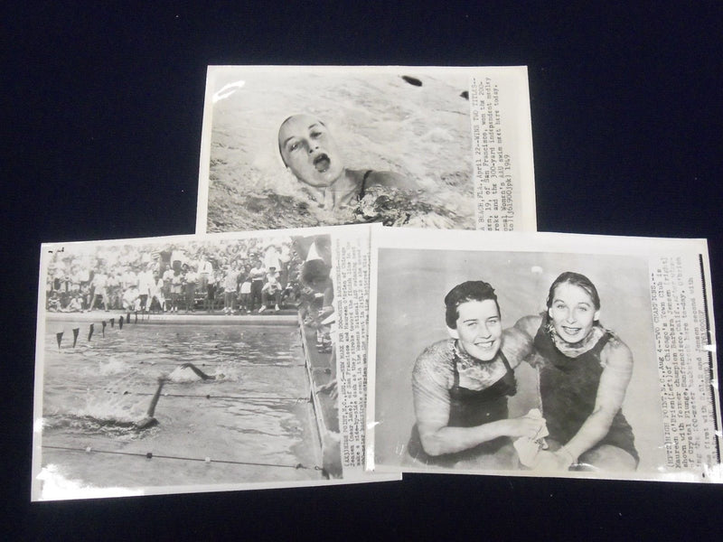 1947-1950 BARBARA JENSEN OLYMPIC SWIMMER WIRE PHOTOS LOT OF 10 - STAMPED- J 1795