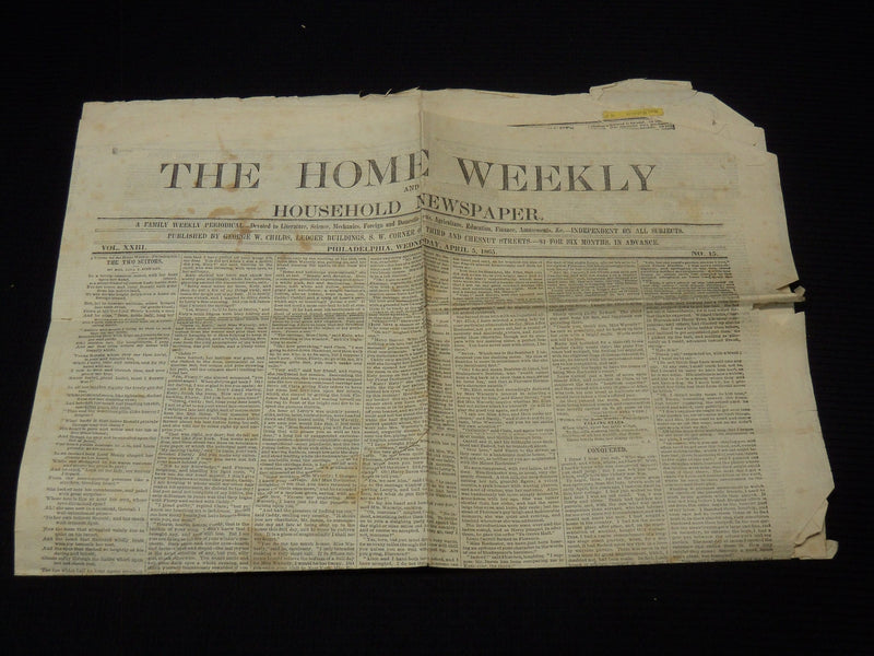 1865 APRIL 5 THE HOME WEEKLY NEWSPAPER - BULLETIN FROM LINCOLN - NP 8991