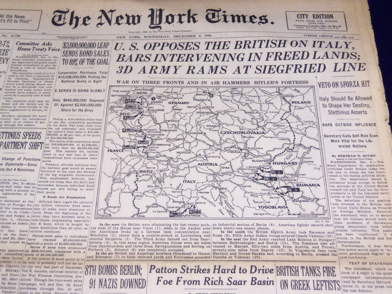 1944 DECEMBER 6 NEW YORK TIMES - 3D ARMY RAMS SIEGFRIED LINE - NT 2368