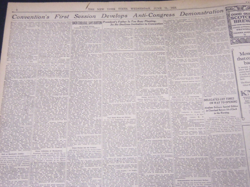 1924 JUNE 11 NEW YORK TIMES - CONVENTION CHEERS KEYNOTE ATTACK CONGRESS- NT 5039