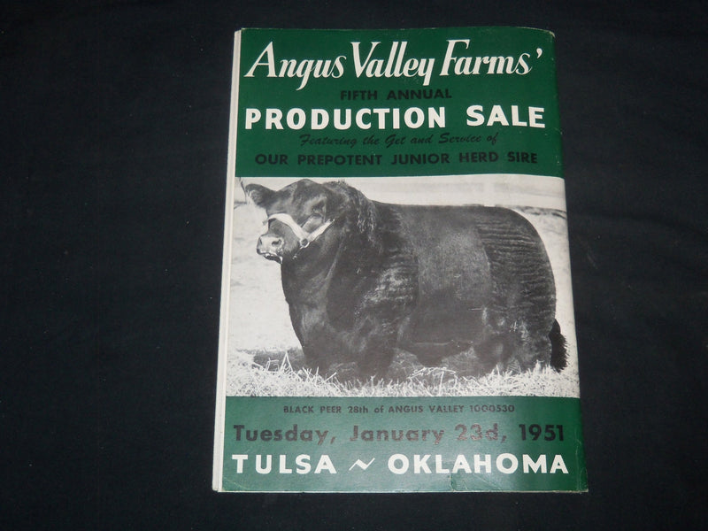 1951 ANGUS VALLEY FARMS ABERDEEN-ANGUS BREEDERS' CATTLE SALE CATALOG - J 9220