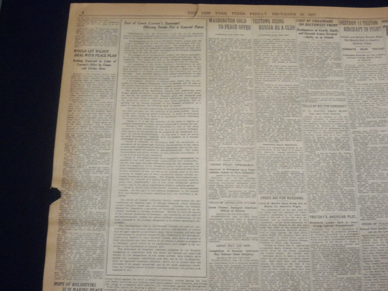 1917 DECEMBER 28 NEW YORK TIMES - TEUTON PEACE TERMS OFFERED TO ALL - NT 8264