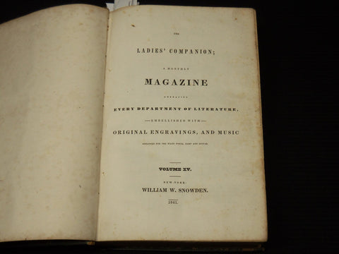 1841 MAY-1842 APRIL THE LADIES' COMPANION MAGAZINE BOUND VOLUME - KD 703Q