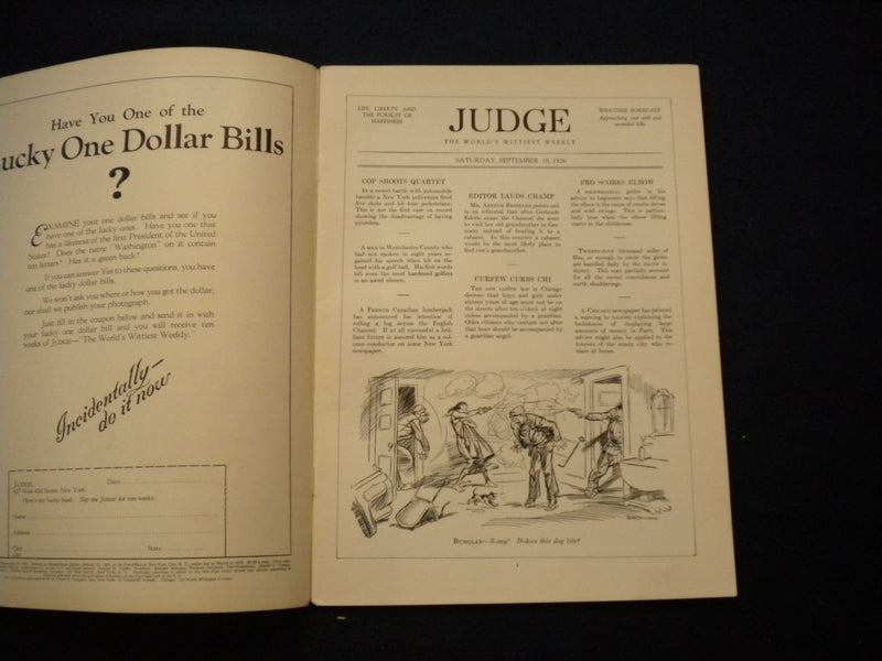 1926 SEPTEMBER 18 JUDGE MAGAZINE - SLOGAN CONTEST WINNERS - VERY DOGGY! - B 435K