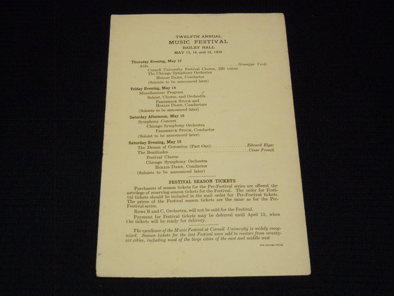 1919-1920 CORNELL UNIVERSITY CONCERTS PROGRAM - KREISLER - J 7527