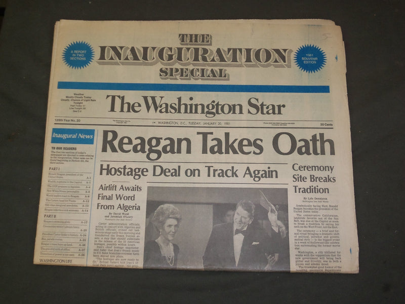 1981 JANUARY 20 THE WASHINGTON STAR NEWSPAPER - REAGAN TAKES OATH - NP 3199