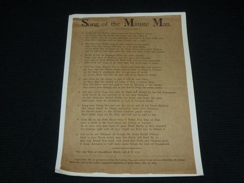 1875 SONG OF THE MINUTE MAN SINGLE PAGE - GEO R. CURWEN - MASSACHUSETTS - J 7000