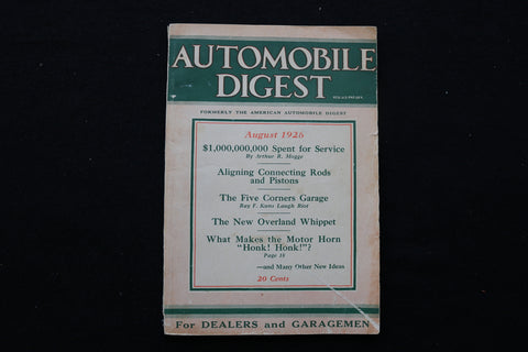 1926 AUG AUTOMOBILE DIGEST MAGAZINE - FOR DEALERS AND GARAGEMEN COVER - SP 4183R