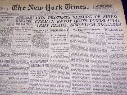 1941 APRIL 1 NEW YORK TIMES - AXIS PROTESTS SEIZURE OF SHIPS - NT 1358