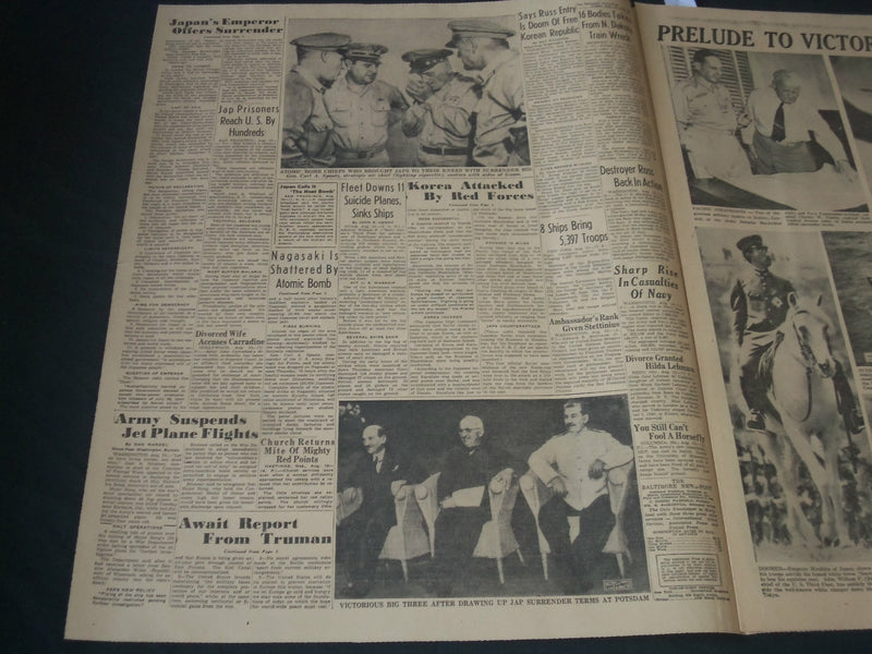 1945 AUGUST 10 BALTIMORE NEWS NEWSPAPER - JAPAN READY TO QUIT - NT 7317